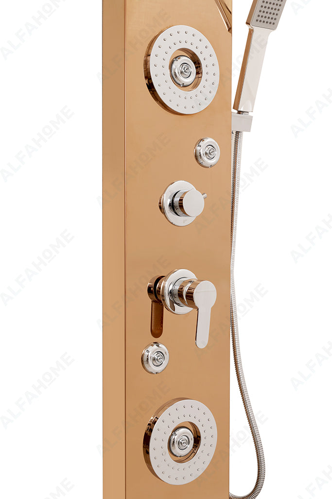 6 Function Shower Panel with Display (Rose Gold) by Alfahome
