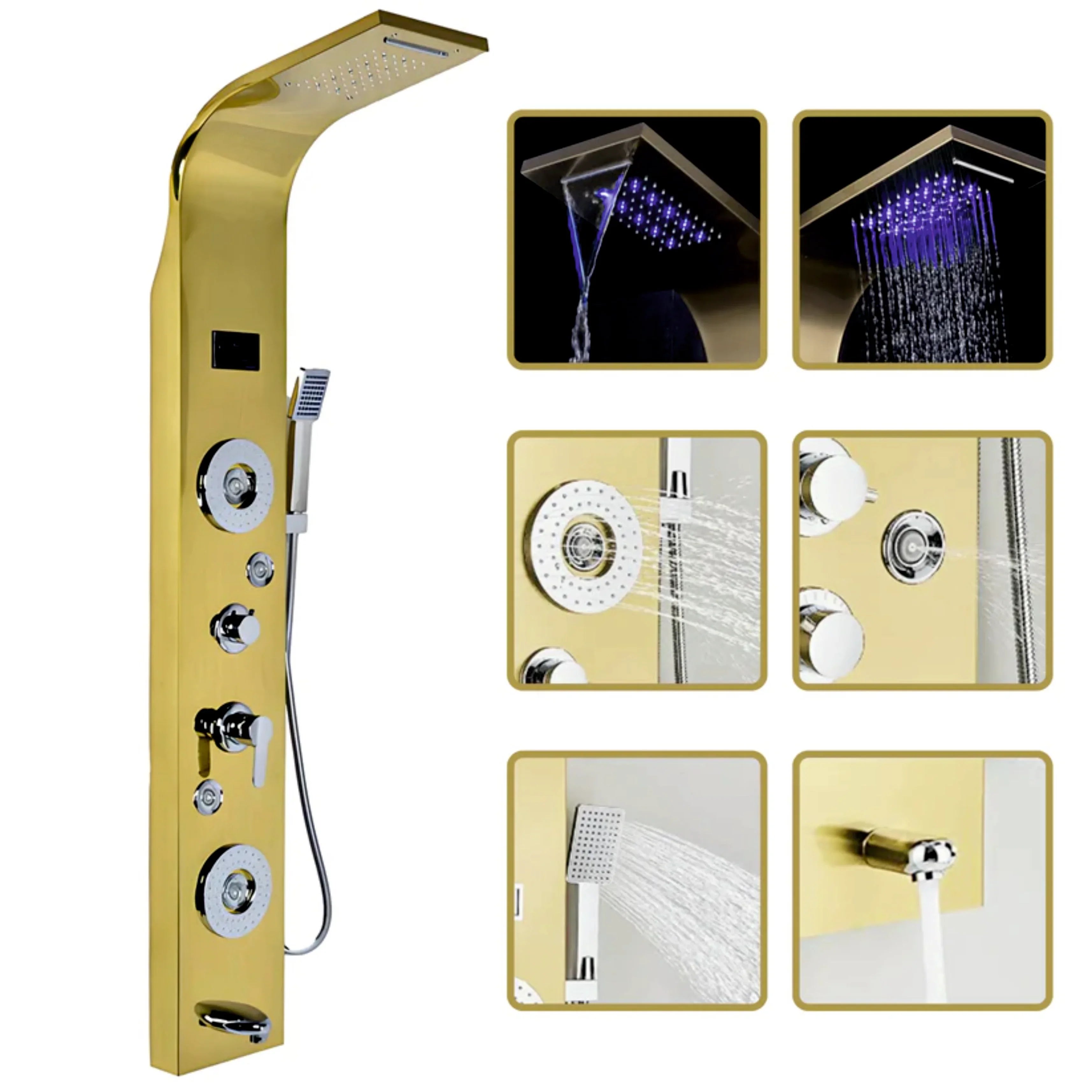 6 Function Shower Panel with Display (Gold)by Alfahome