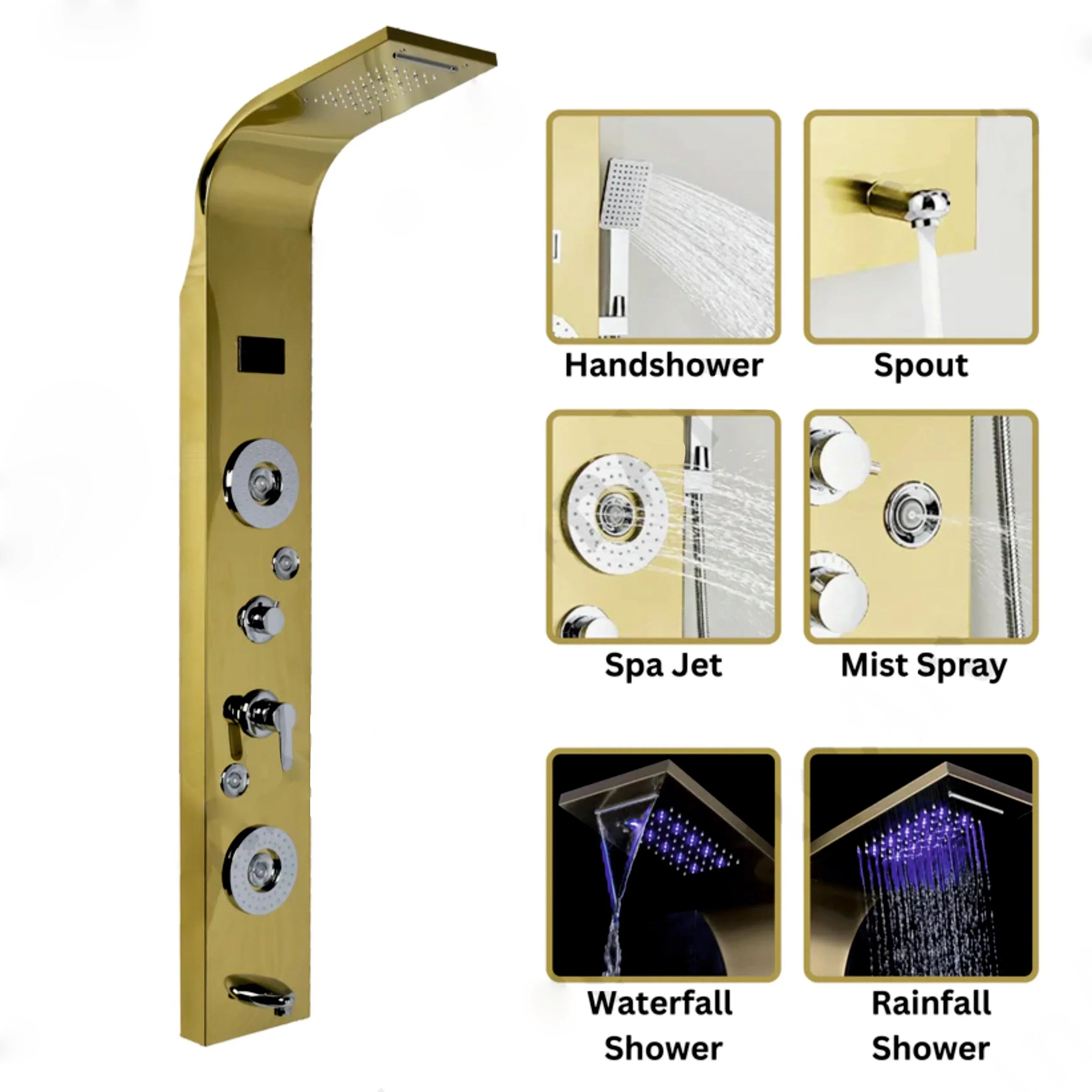 6 Function Shower Panel with Display (Gold)by Alfahome