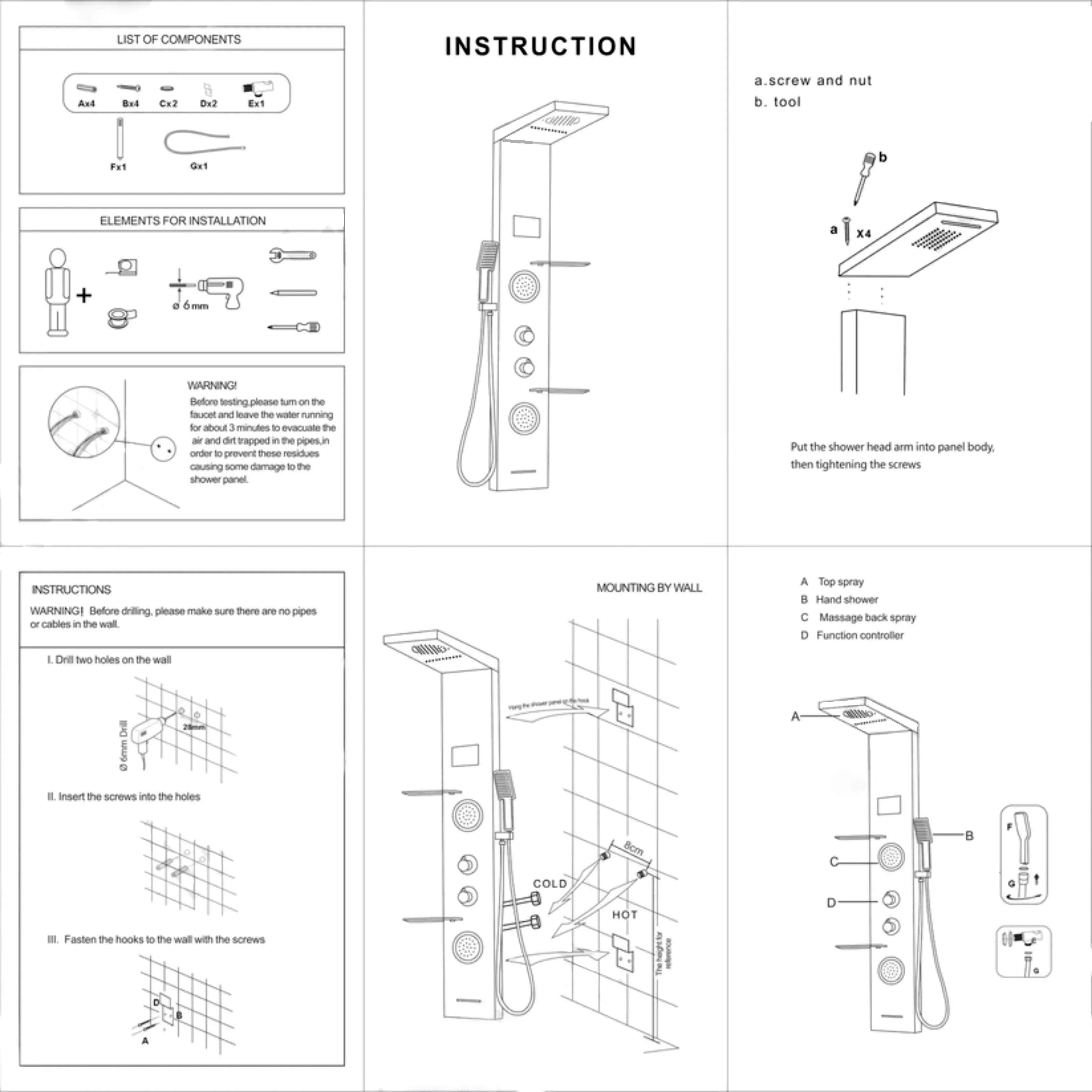 6 Function Shower Panel with Display (Gold)by Alfahome