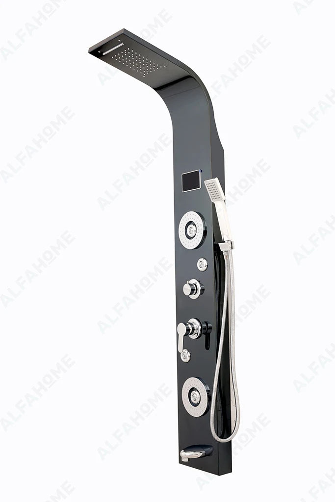 6 Function Shower Panel with Display (Black) by Alfahome