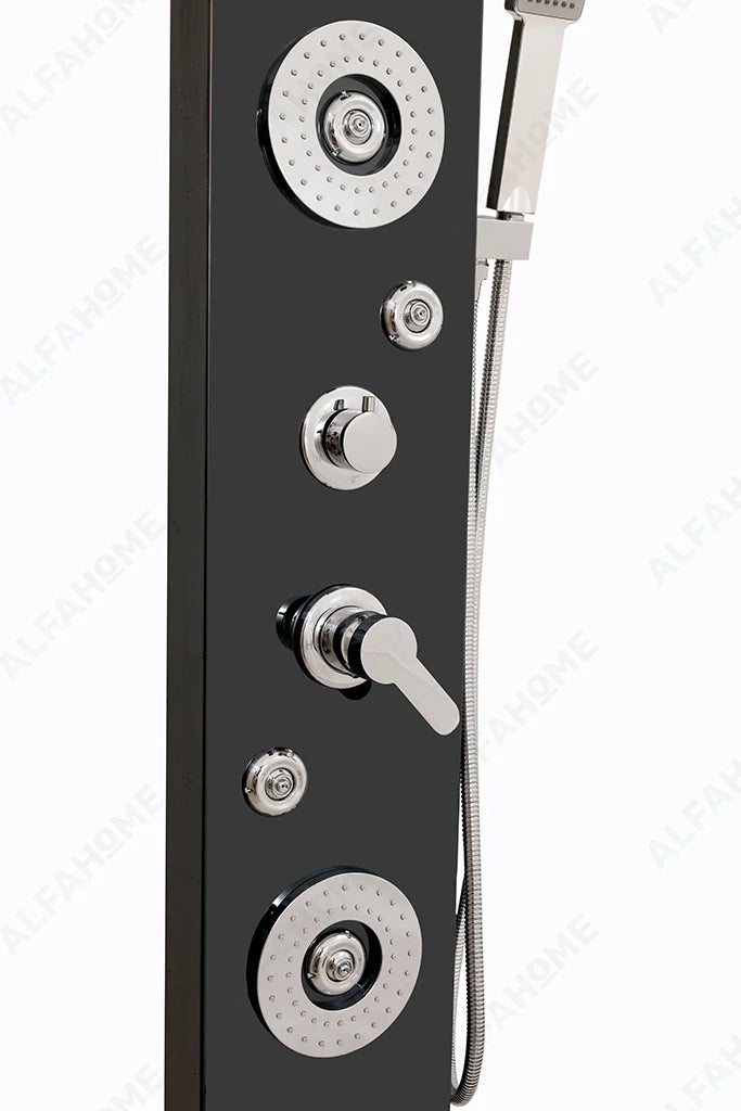 6 Function Shower Panel with Display (Black) by Alfahome