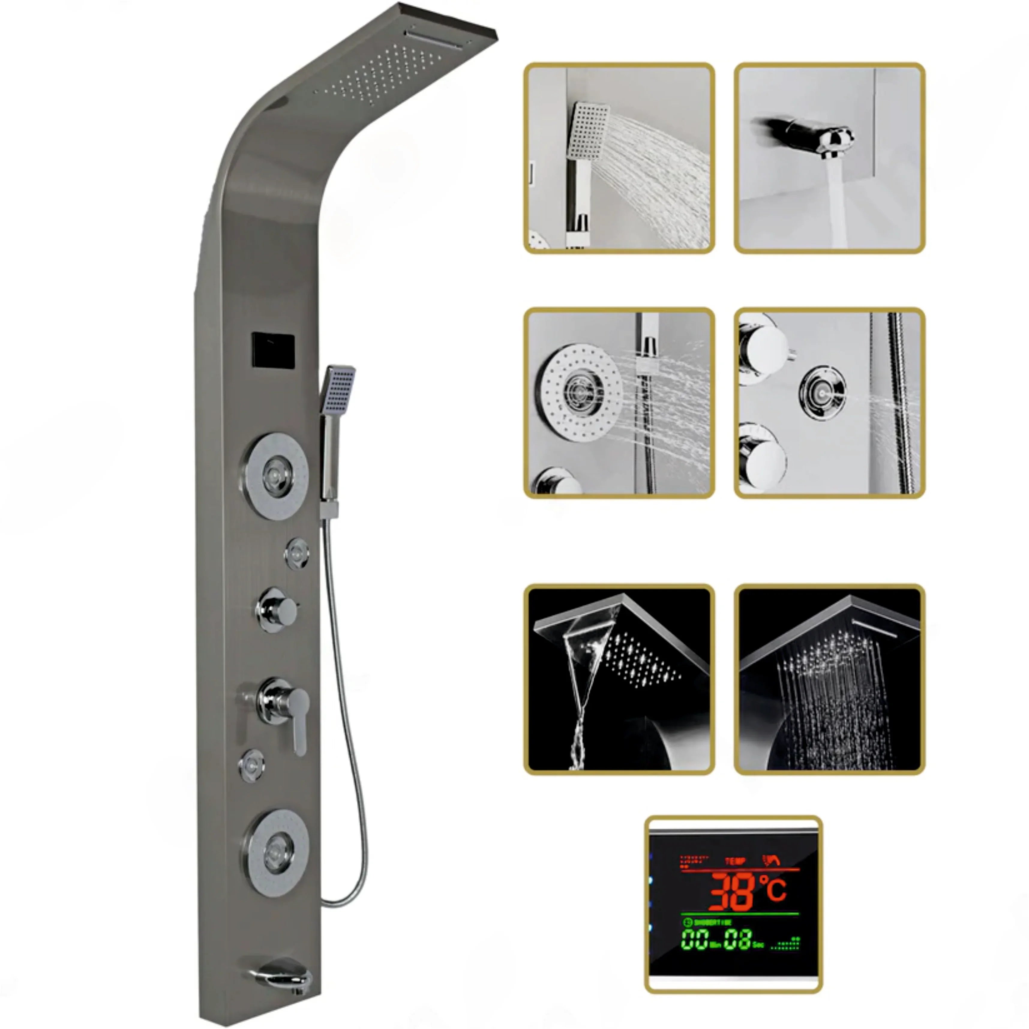 6 Function Shower Panel with Display (Silver) by Alfahome