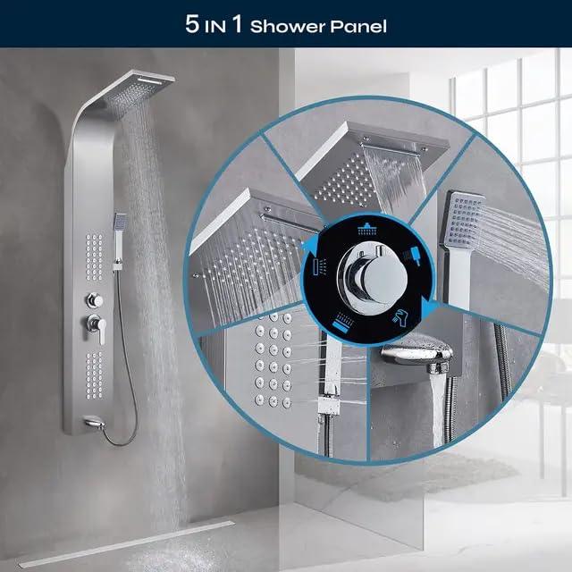 5 Function Shower Panel (Silver) by Alfahome