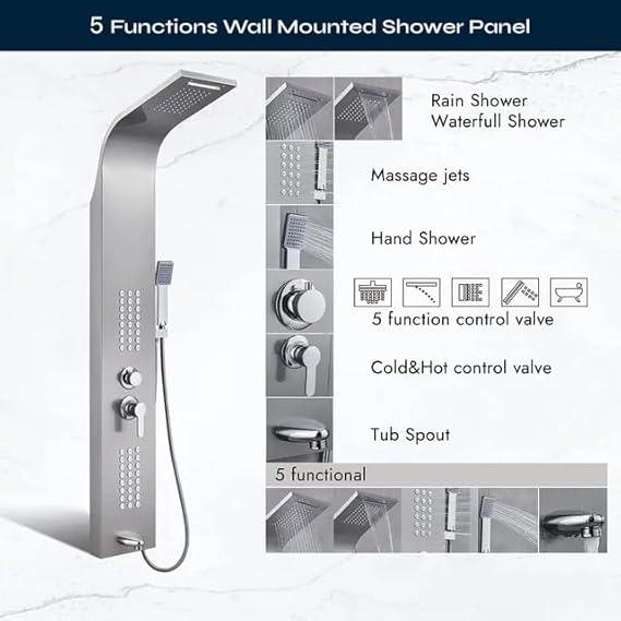 5 Function Shower Panel (Silver) by Alfahome