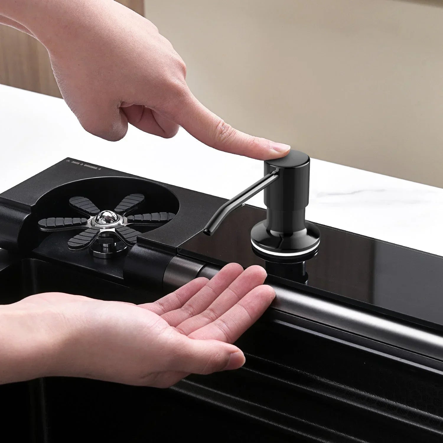 Adjustable Waterfall Faucet Kitchen Sink with Digital Temperature Display & LED Lighting by AlfaHome