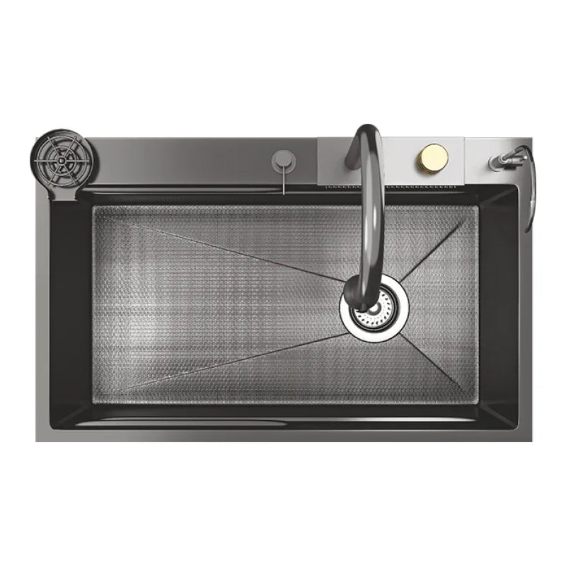 Waterfall Kitchen Sink - Waterfall Pullout Faucet and RO Mineral Water Tap/Single Bowl Kitchen Sink by Alfahome