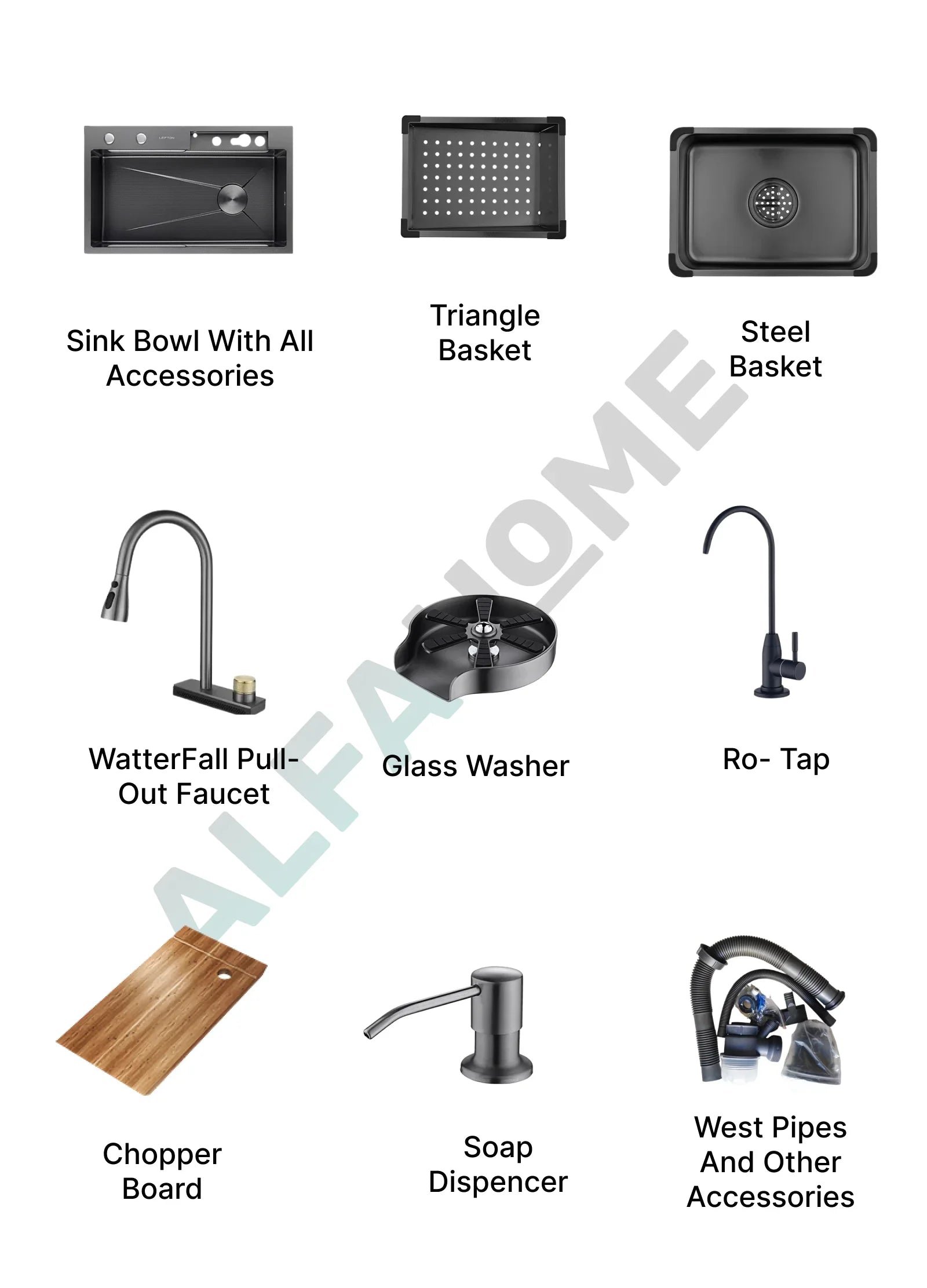 Waterfall Kitchen Sink - Waterfall Pullout Faucet and RO Mineral Water Tap/Single Bowl Kitchen Sink by Alfahome