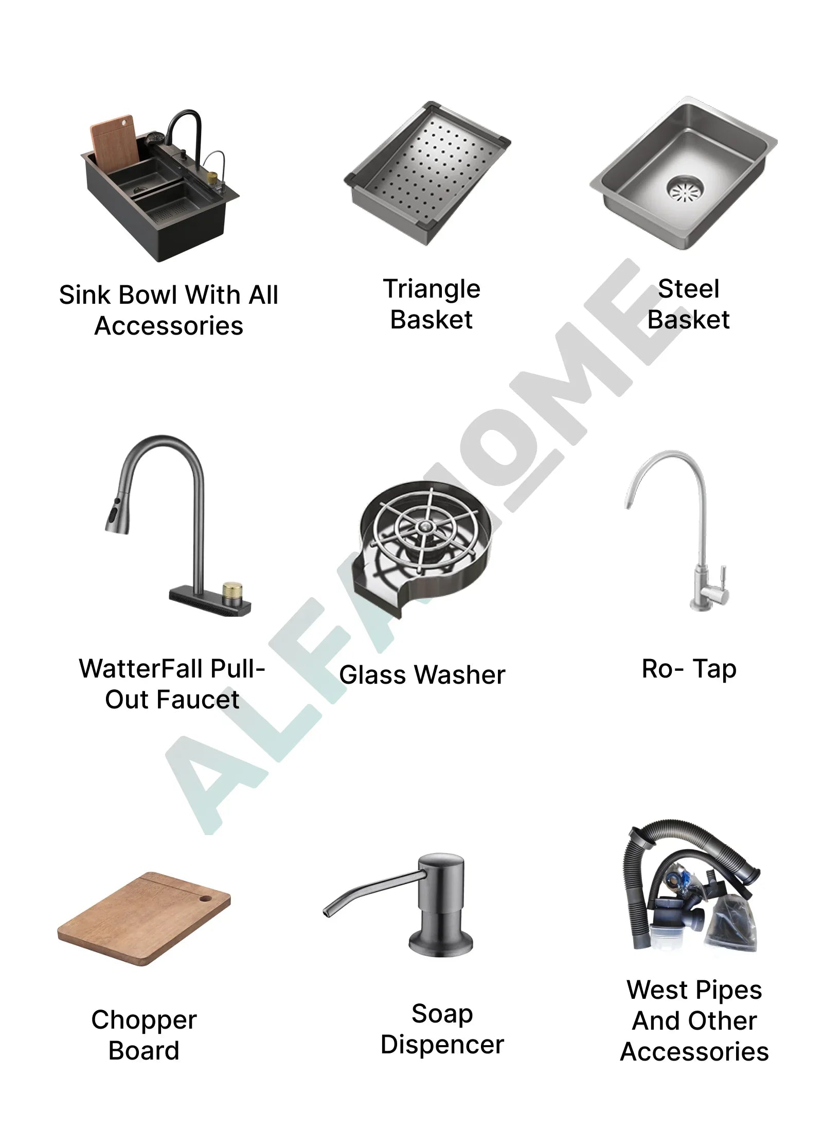 Heavy Modular Kitchen Sink - Heavy Body Kitchen Sink With Waterfall Pullout Faucet and RO Mineral Water Tap/Single Bowl Kitchen Sink by Alfahome