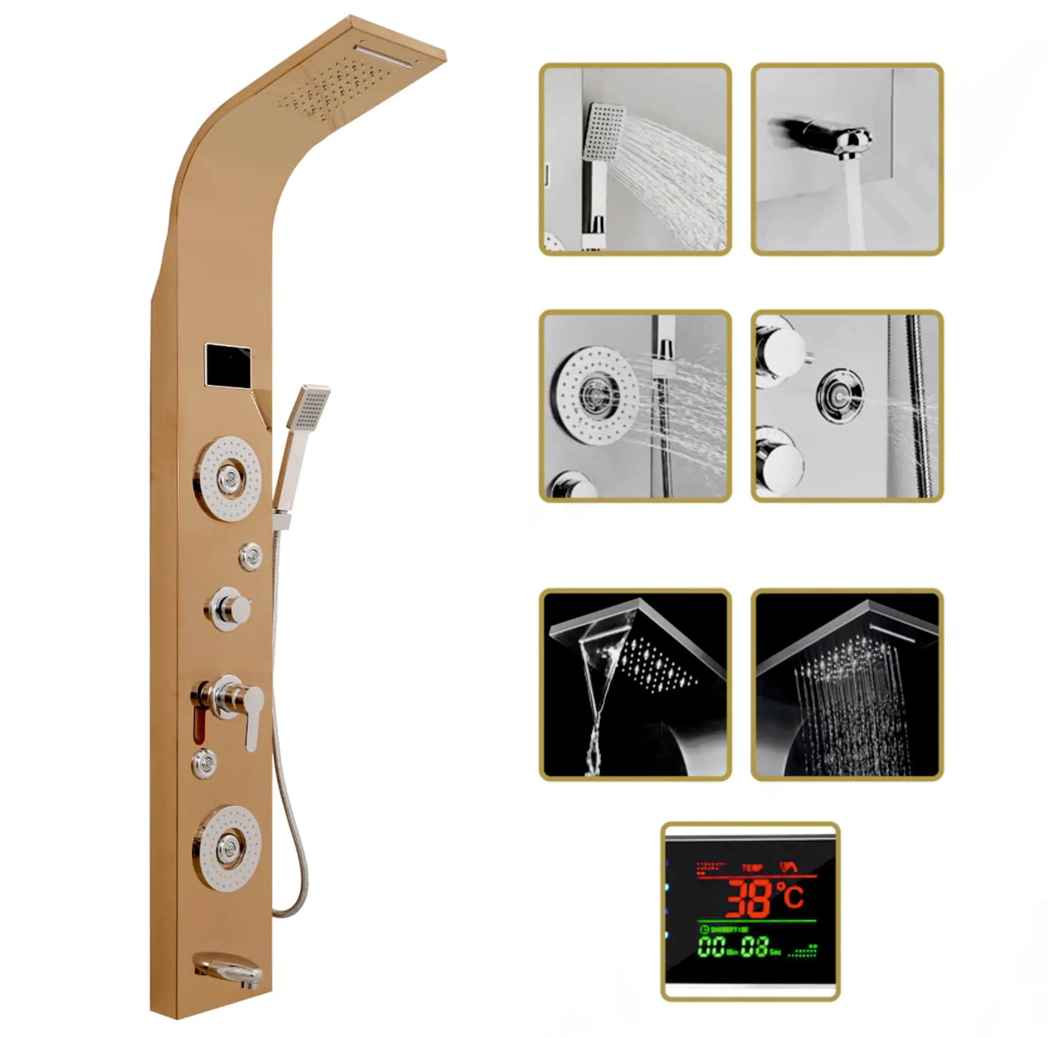 6 Function Shower Panel with Display (Rose Gold) by Alfahome