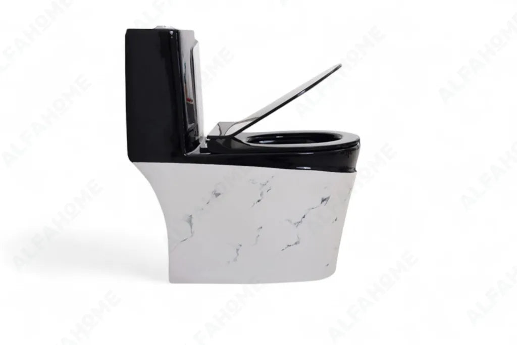 Alfa Premium One Piece Toilet Commode With Soft Closing Toilet Seat - S Trap Outlet (Black & Blue) 1014