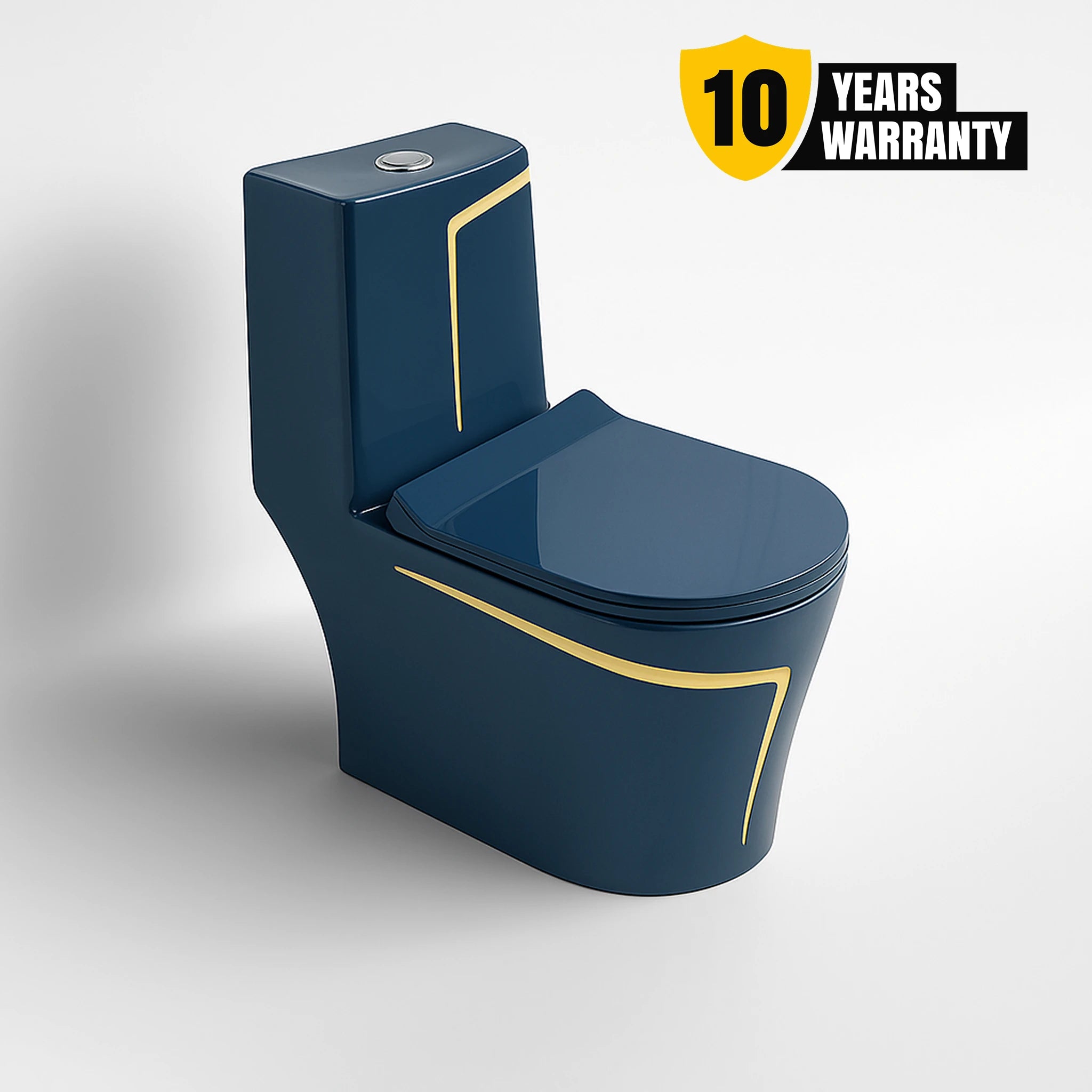 Alfa Premium One Piece Toilet Commode With Soft Closing Toilet Seat - S Trap Outlet (Royal Blue & Yellow) 1026