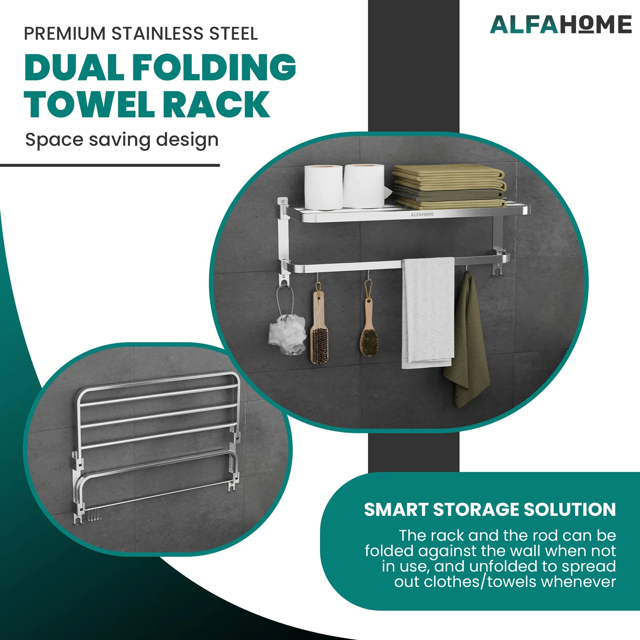 Dual Foldable Towel Rack by Alfahome