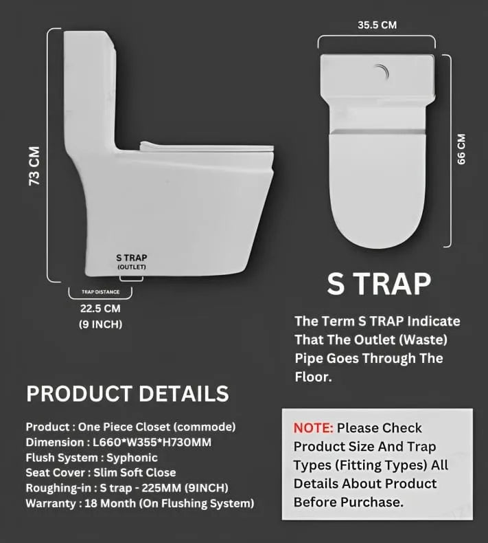 Alfa Premium One Piece Toilet Commode With Soft Closing Toilet Seat - S Trap Outlet (Black & Blue) 1014
