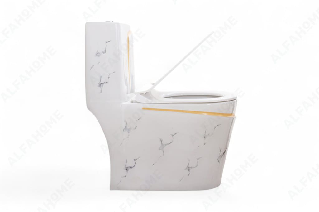 Alfa Premium One Piece Toilet Commode With Soft Closing Toilet Seat - S Trap Outlet (White Sataurio + Yellow ) 1008