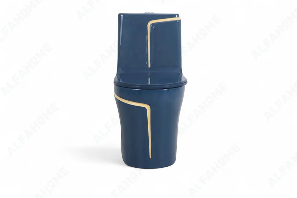 Alfa Premium One Piece Toilet Commode With Soft Closing Toilet Seat - S Trap Outlet (Royal Blue & Yellow) 1026