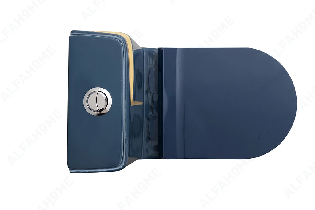 Alfa Premium One Piece Toilet Commode With Soft Closing Toilet Seat - S Trap Outlet (Royal Blue & Yellow) 1026