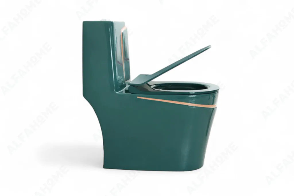 Alfa Premium One Piece Toilet Commode With Soft Closing Toilet Seat - S Trap Outlet (Green + Yellow) 1028