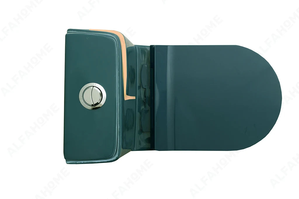 Alfa Premium One Piece Toilet Commode With Soft Closing Toilet Seat - S Trap Outlet (Green + Yellow) 1028