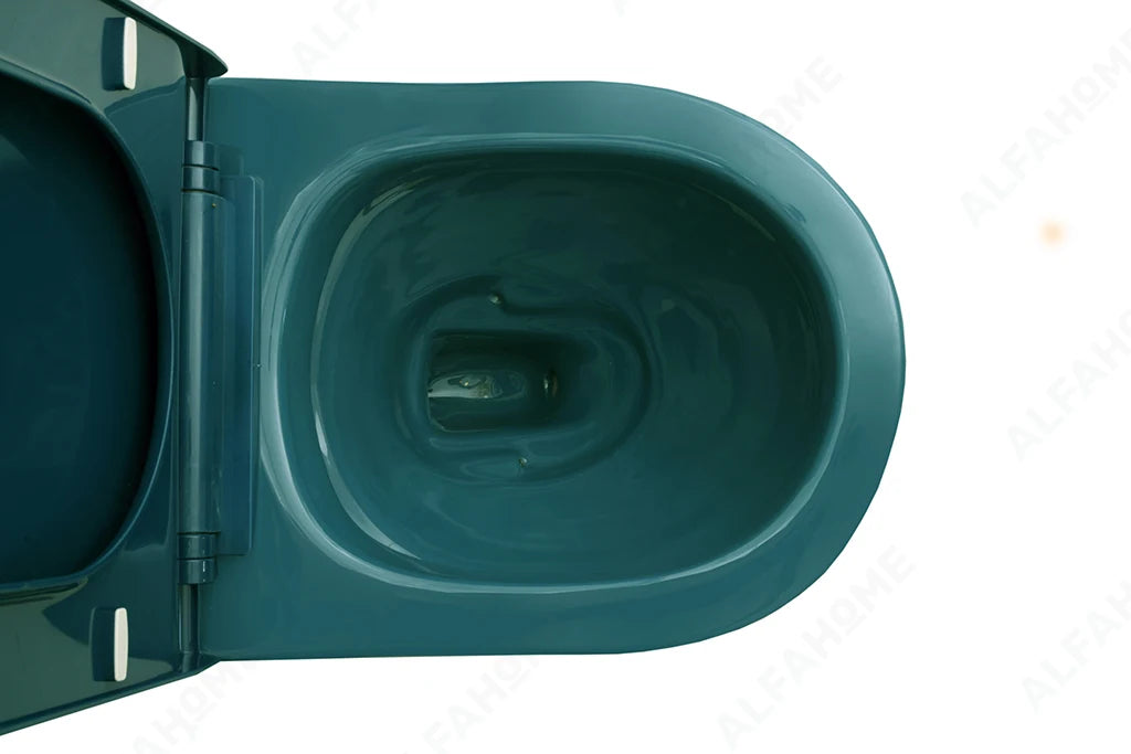 Alfa Premium One Piece Toilet Commode With Soft Closing Toilet Seat - S Trap Outlet (Green + Yellow) 1028
