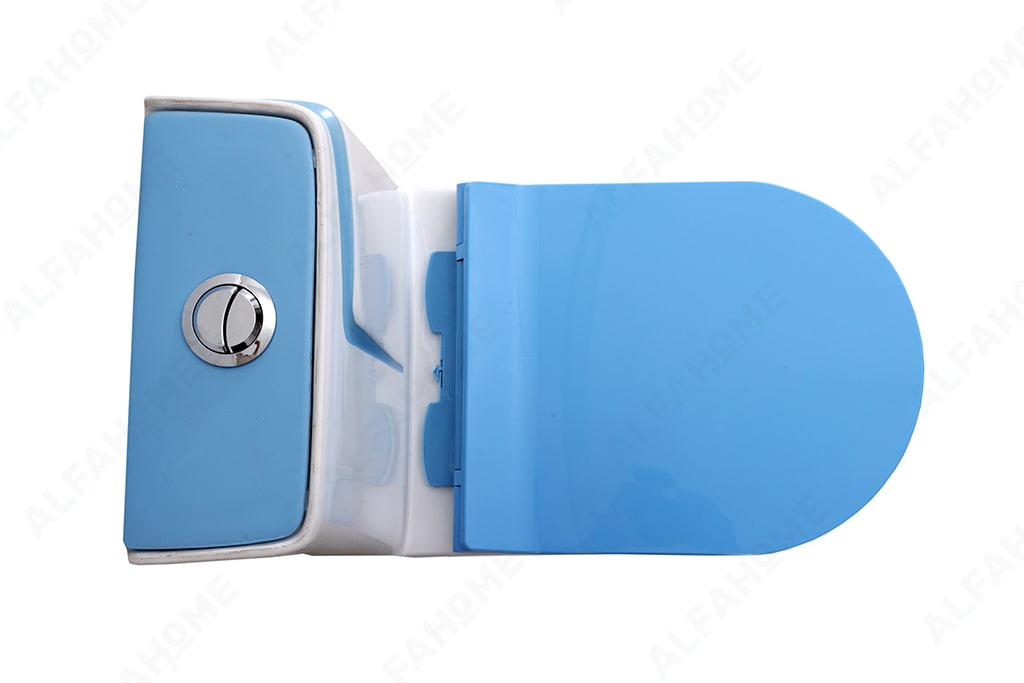 Alfa Premium One Piece Toilet Commode With Soft Closing Toilet Seat - S Trap Outlet (White & Blue Line) 1003