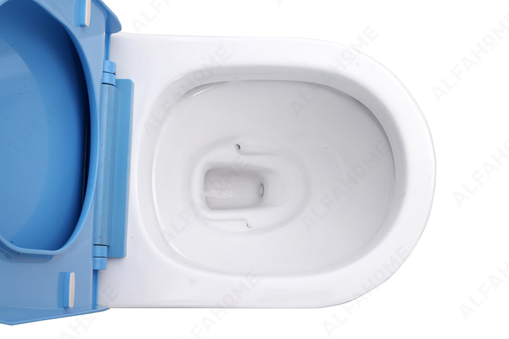 Alfa Premium One Piece Toilet Commode With Soft Closing Toilet Seat - S Trap Outlet (White & Blue Line) 1003