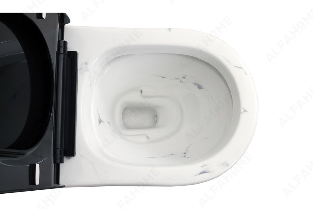 Alfa Premium One Piece Toilet Commode With Soft Closing Toilet Seat - S Trap Outlet (Black & White) 1007