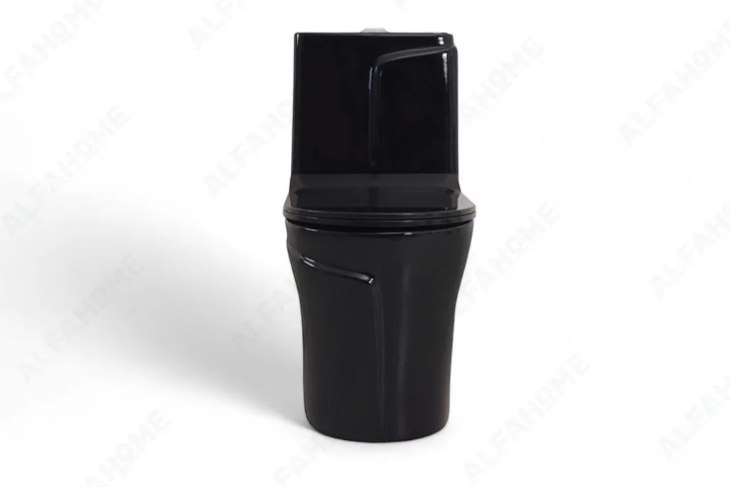 Alfa Premium One Piece Toilet Commode With Soft Closing Toilet Seat - S Trap Outlet (Zed Black) 1022