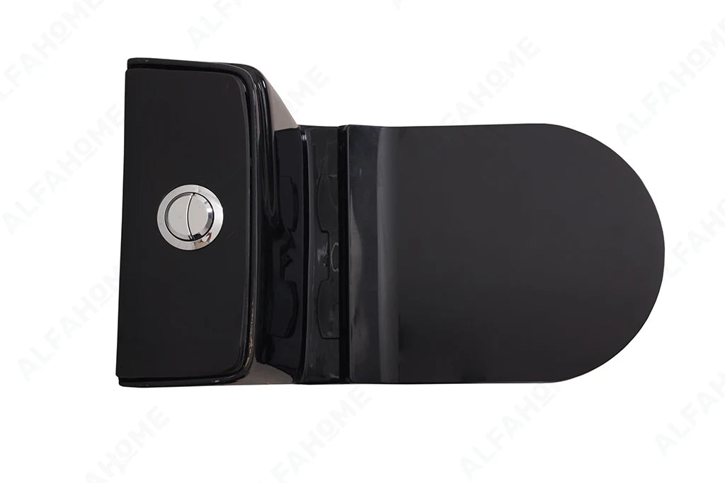 Alfa Premium One Piece Toilet Commode With Soft Closing Toilet Seat - S Trap Outlet (Zed Black) 1022