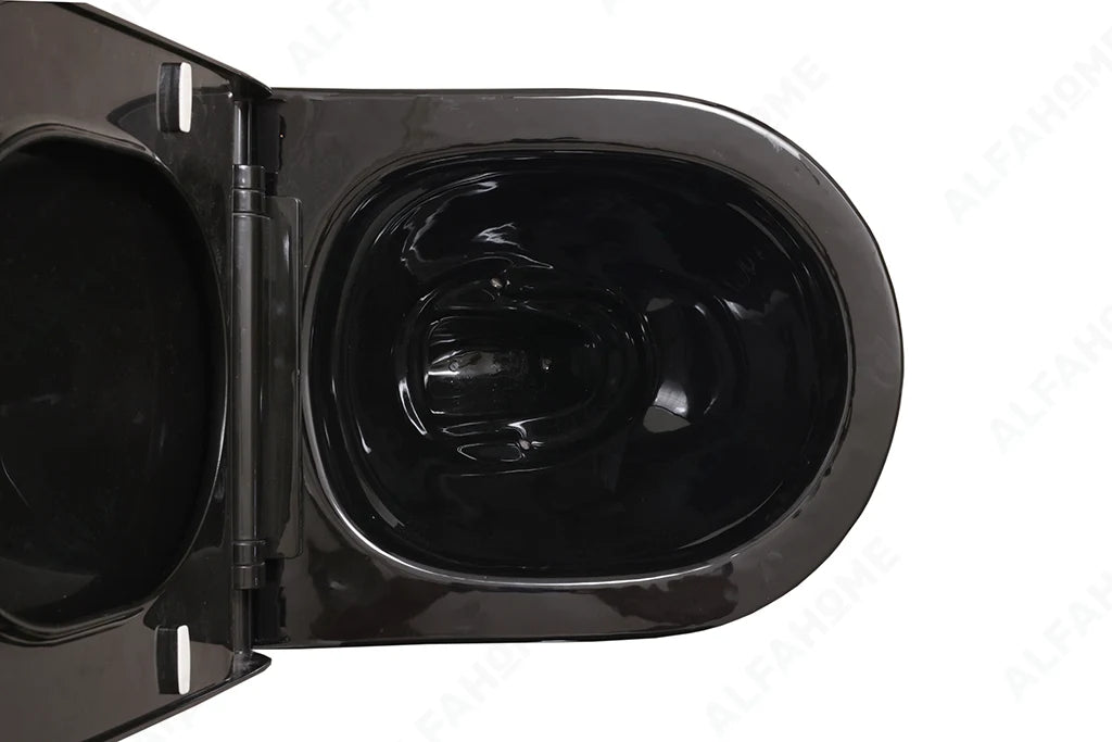 Alfa Premium One Piece Toilet Commode With Soft Closing Toilet Seat - S Trap Outlet (Zed Black) 1022