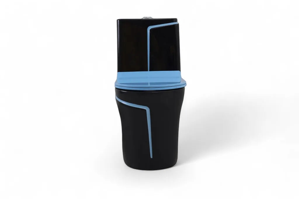 Alfa Premium One Piece Toilet Commode With Soft Closing Toilet Seat - S Trap Outlet (Black & Blue) 1027