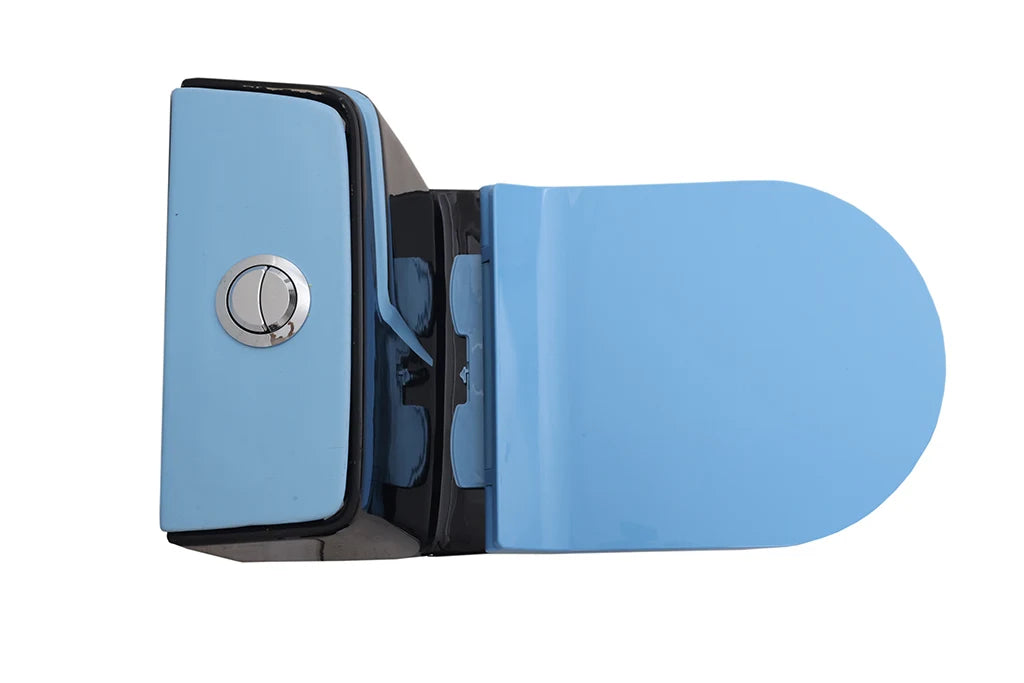 Alfa Premium One Piece Toilet Commode With Soft Closing Toilet Seat - S Trap Outlet (Black & Blue) 1027
