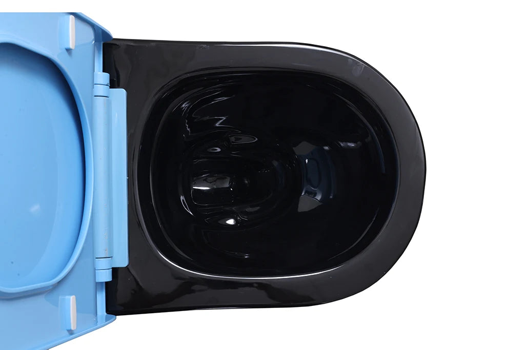Alfa Premium One Piece Toilet Commode With Soft Closing Toilet Seat - S Trap Outlet (Black & Blue) 1027