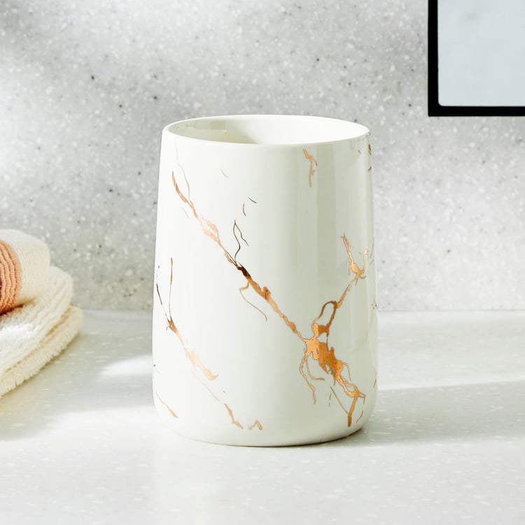 Golden Marble Design Premium Ceramic Soap Dispenser Including 4 Piece
