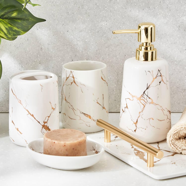 Golden Marble Design Premium Ceramic Soap Dispenser Including 4 Piece