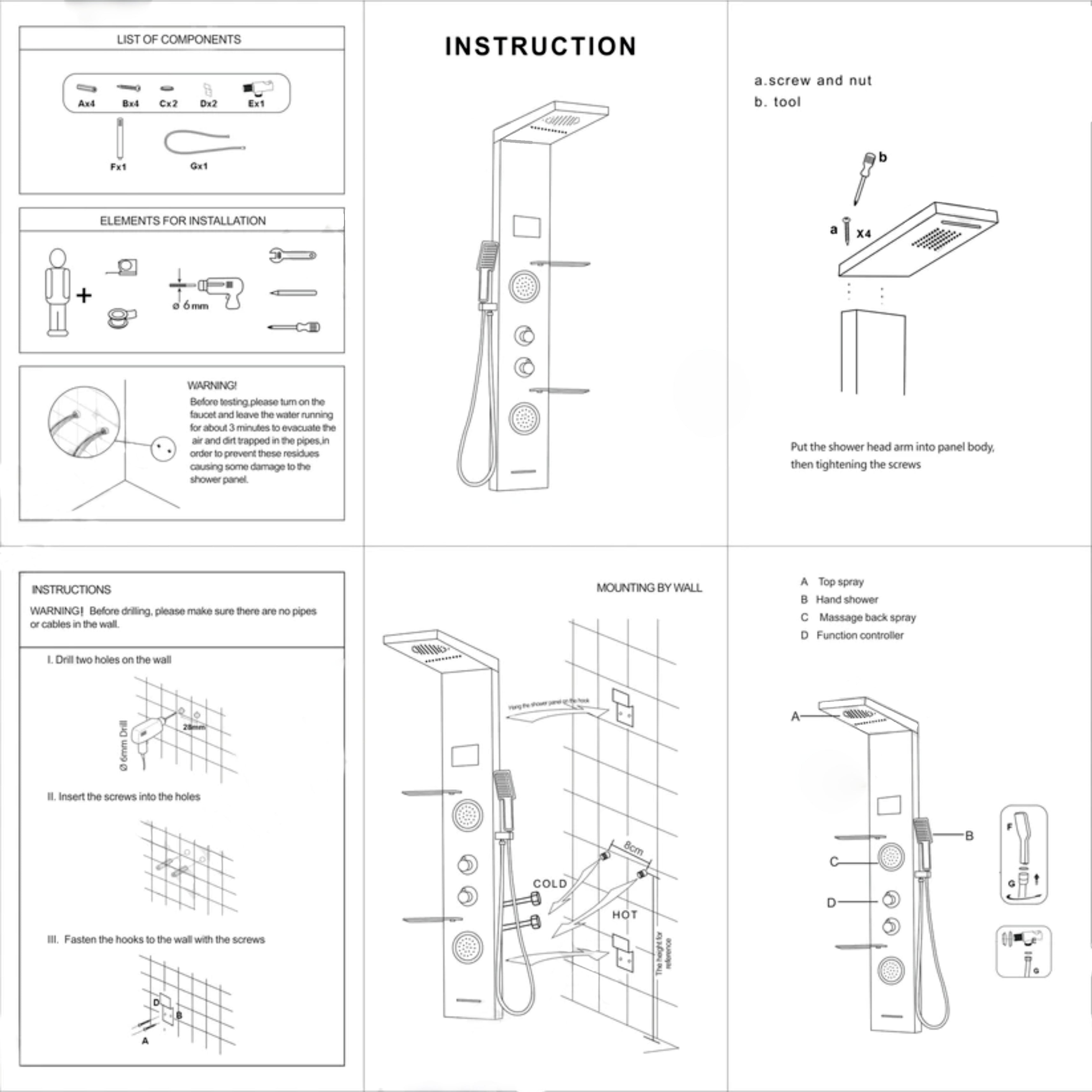 6 Function Shower Panel with Display (Gold)by Alfahome