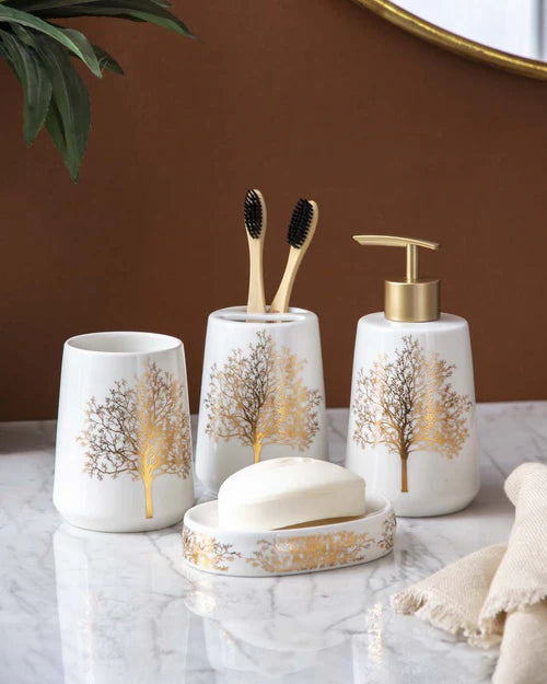 Golden Tree Premium Ceramic Soap Dispenser Including 4 Piece