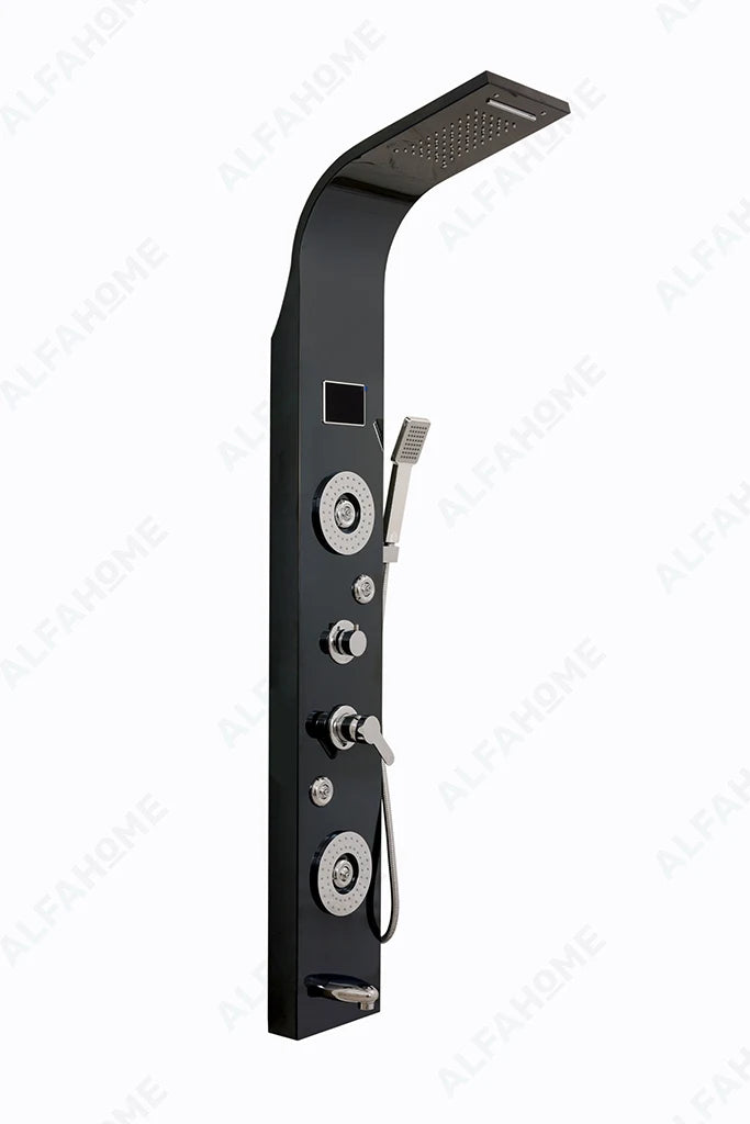6 Function Shower Panel with Display (Black) by Alfahome