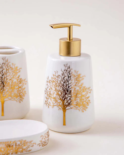 Golden Tree Premium Ceramic Soap Dispenser Including 4 Piece