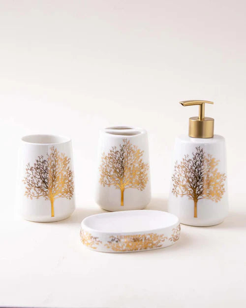 Golden Tree Premium Ceramic Soap Dispenser Including 4 Piece