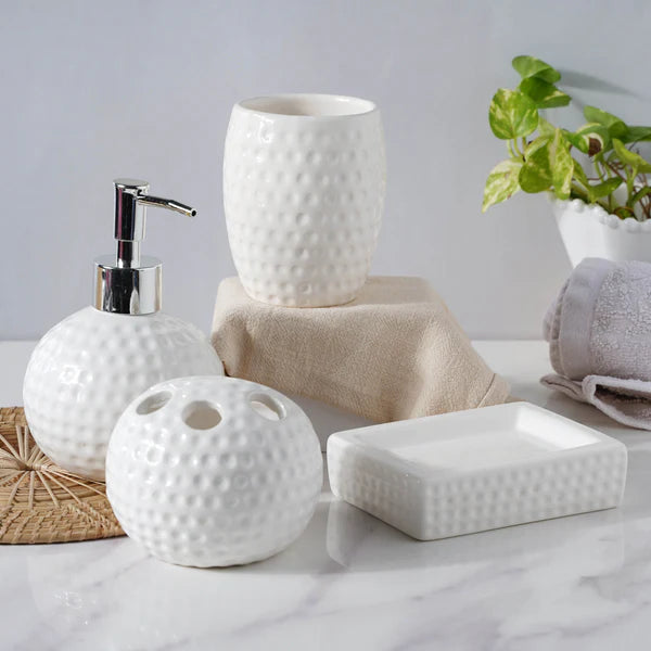 White Marble Design Premium Ceramic Soap Dispenser Including 4 Piece
