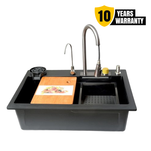 Heavy Modular (Quartz) Kitchen Sink - Heavy Body Kitchen Sink With Waterfall Pullout Faucet and RO Mineral Water Tap/Single Bowl Kitchen Sink by Alfahome