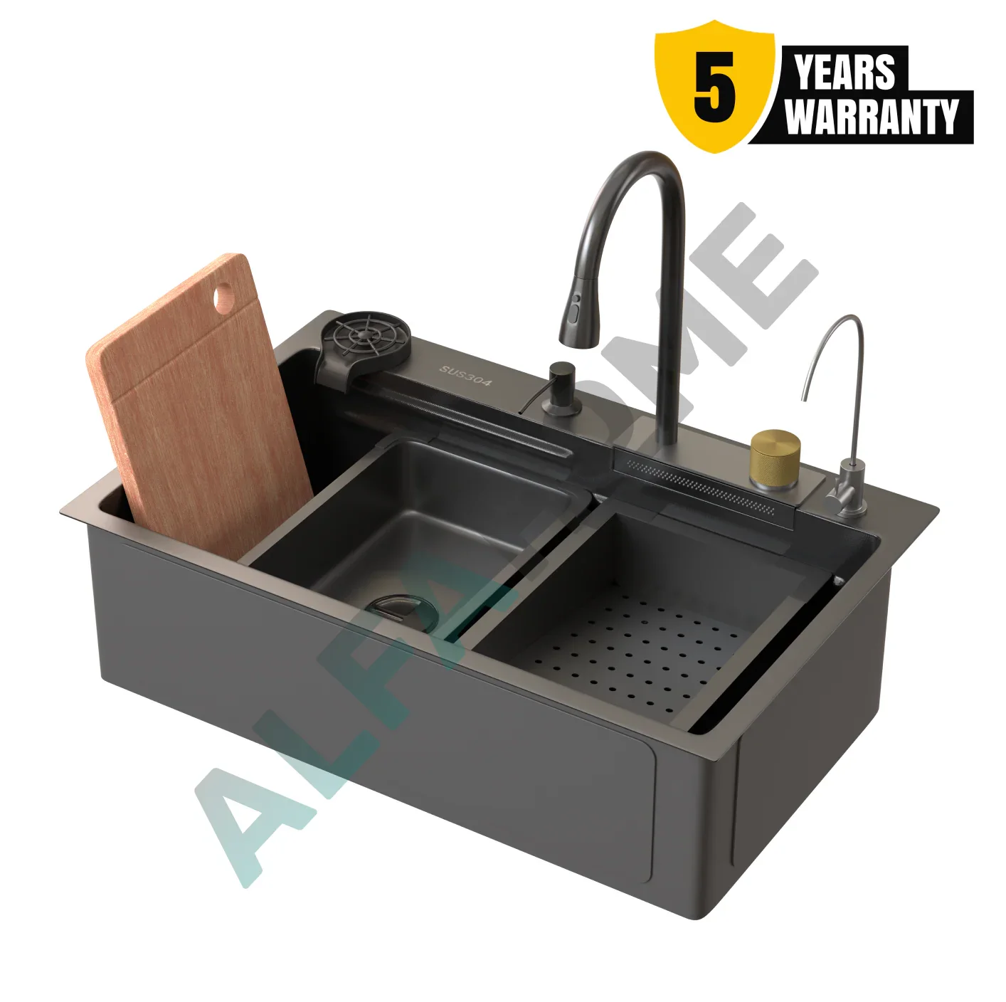 Heavy Modular Kitchen Sink Heavy Body Kitchen Sink With Waterfall Pullout Faucet and RO Mineral Water Tap/Single Bowl Kitchen Sink by Alfahome
