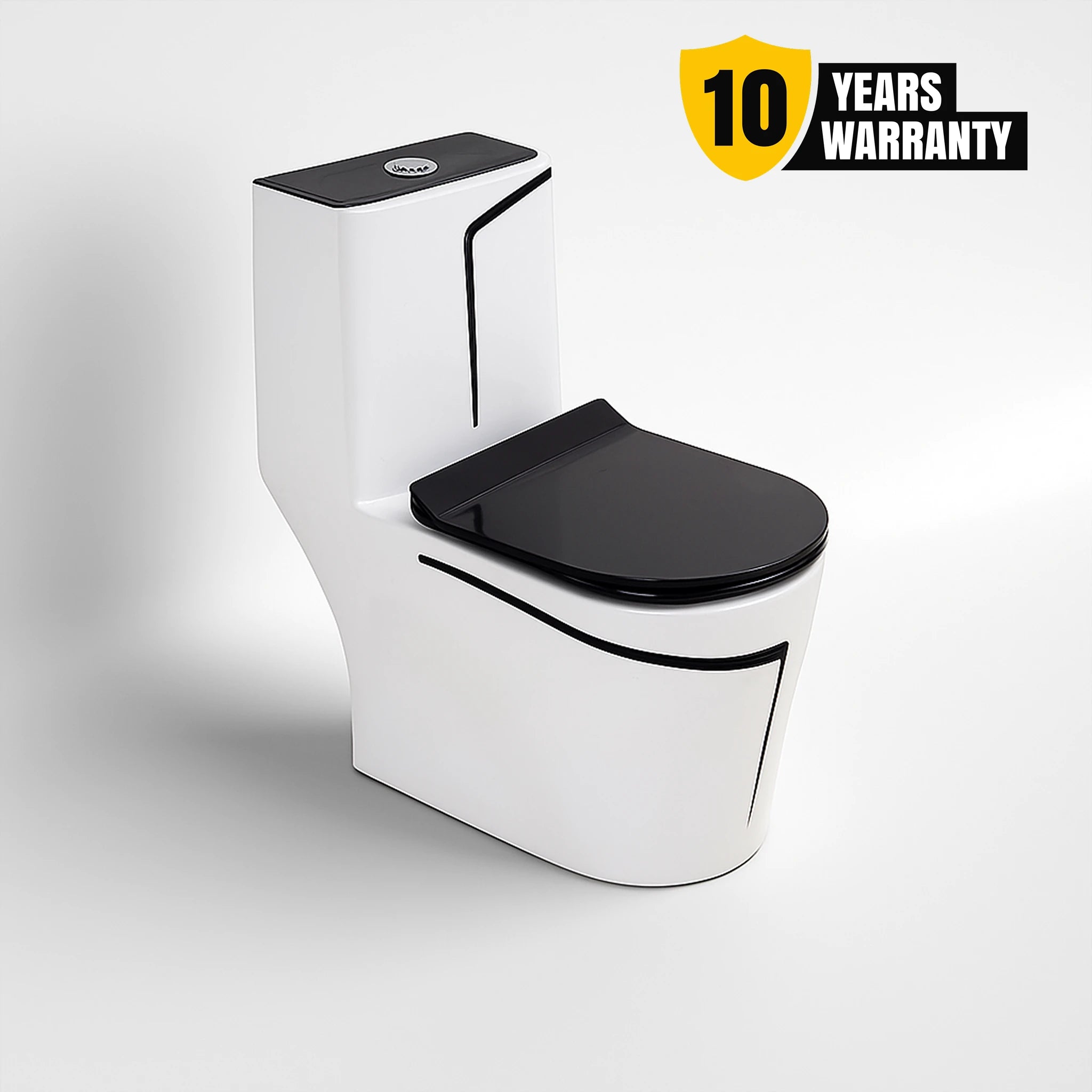 Alfa Premium One Piece Toilet Commode With Soft Closing Toilet Seat - S Trap Outlet (White & Black Line) 1001
