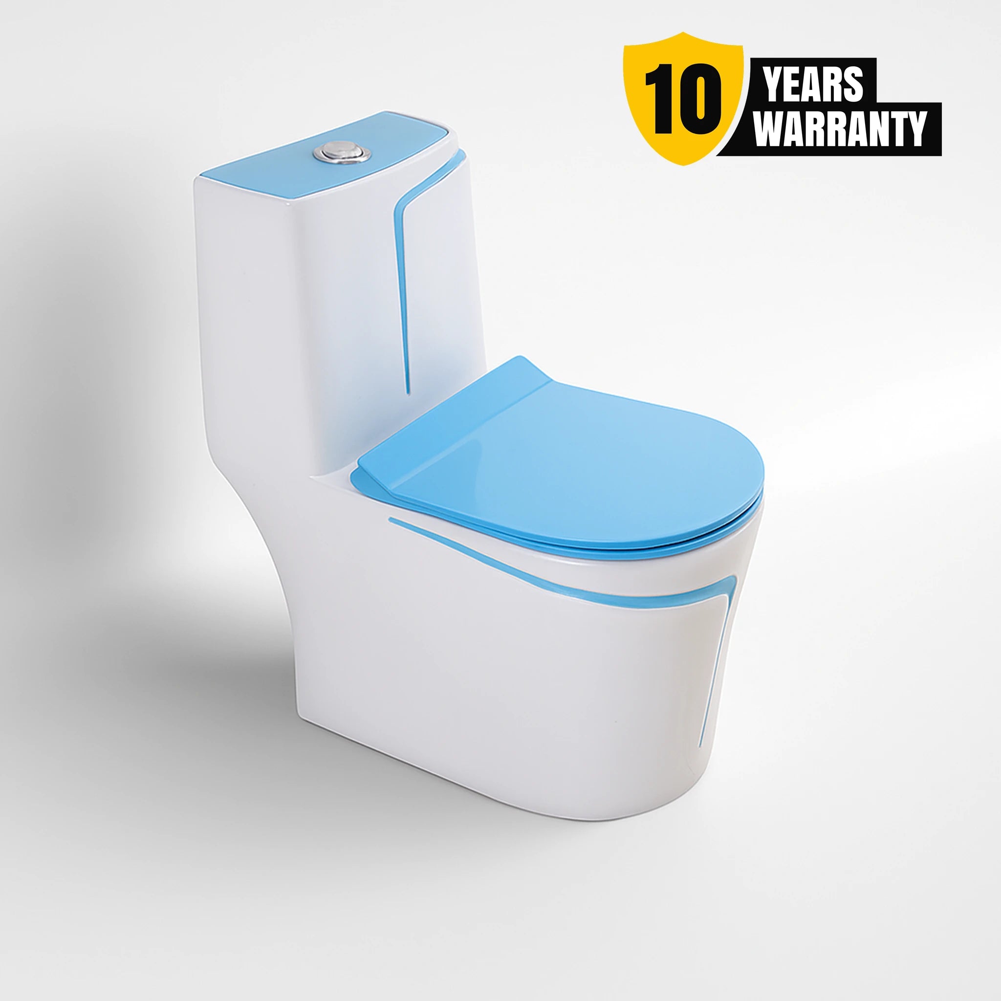 Alfa Premium One Piece Toilet Commode With Soft Closing Toilet Seat - S Trap Outlet (White & Blue Line) 1003
