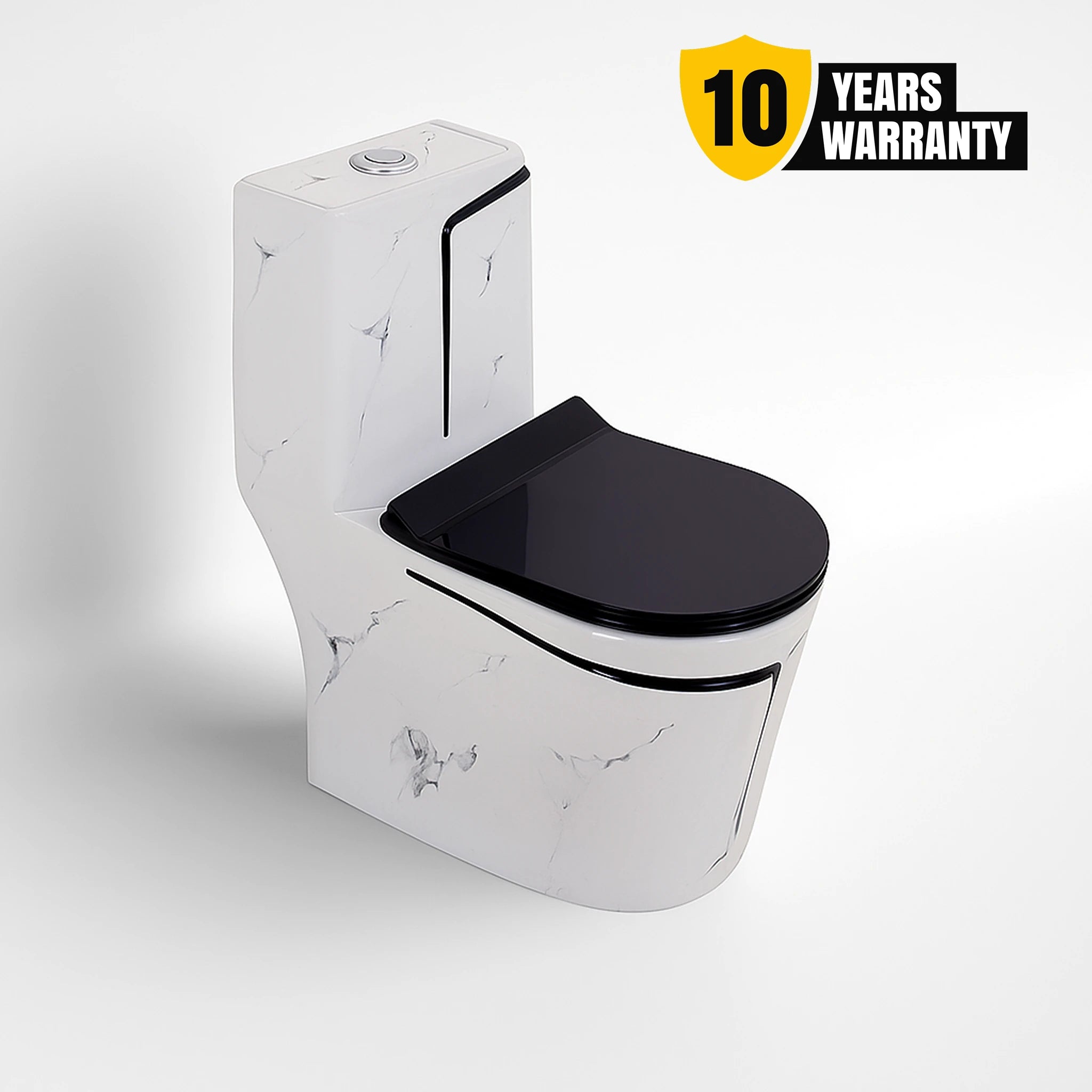 Alfa Premium One Piece Toilet Commode With Soft Closing Toilet Seat - S Trap Outlet (Black & White) 1007
