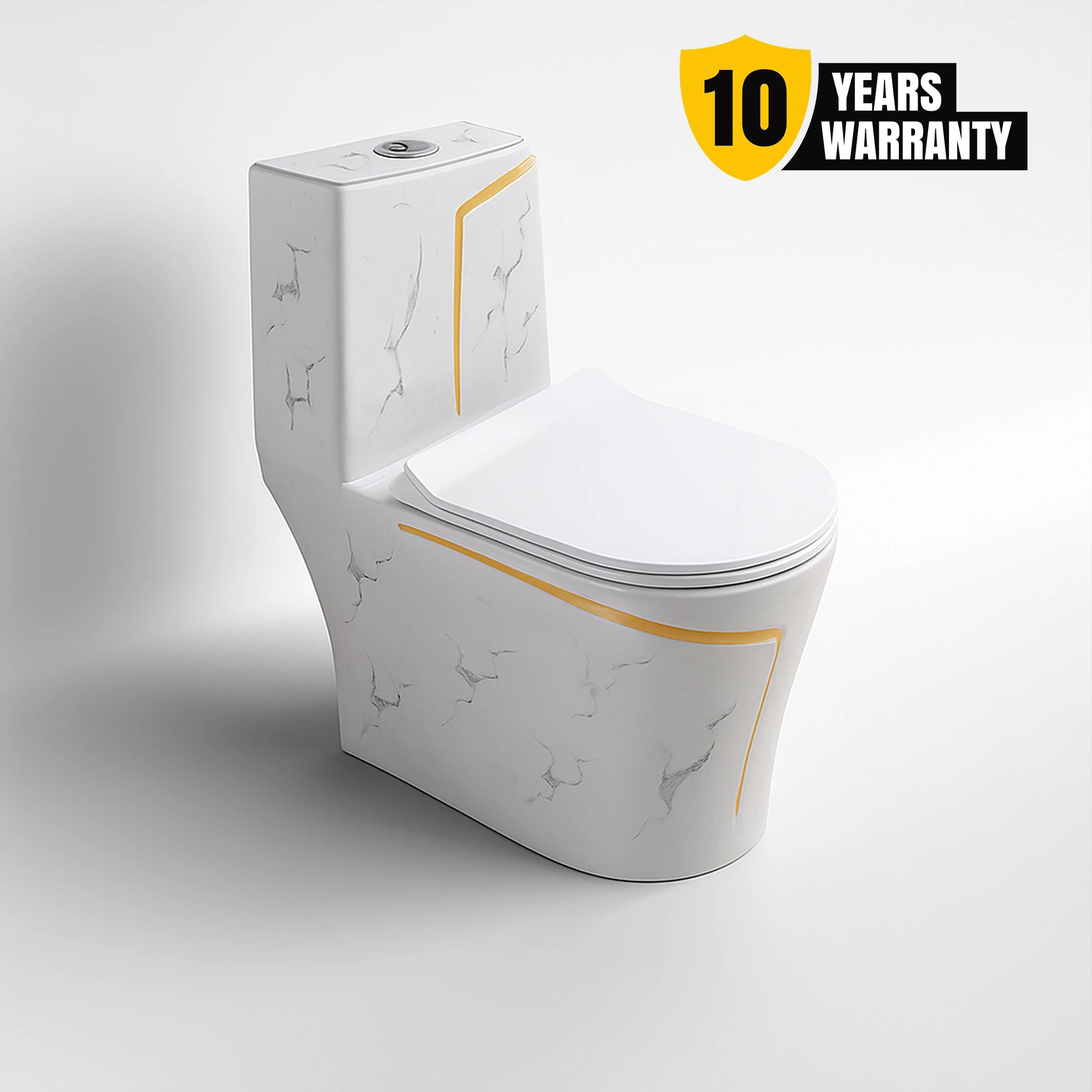 Alfa Premium One Piece Toilet Commode With Soft Closing Toilet Seat - S Trap Outlet (White Sataurio + Yellow ) 1008
