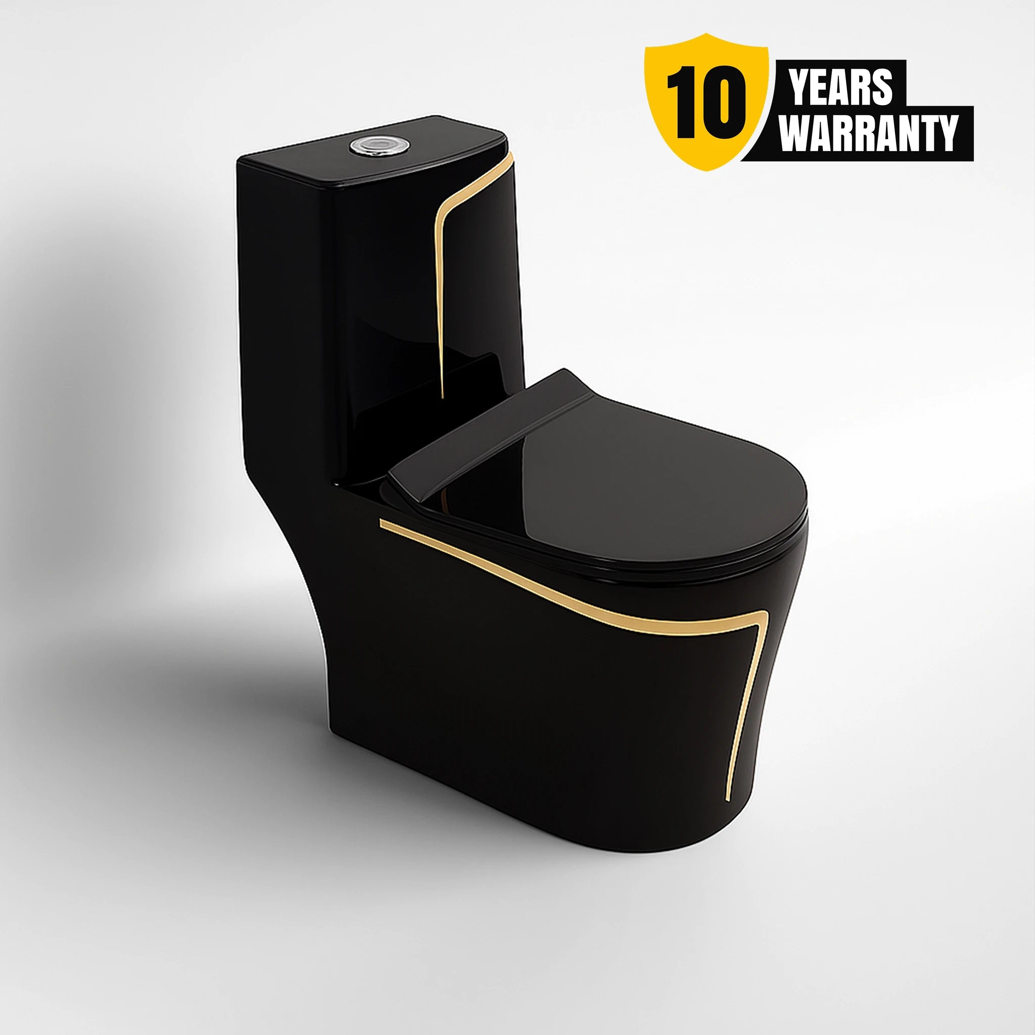Alfa Premium One Piece Toilet Commode With Soft Closing Toilet Seat - S Trap Outlet (Black & Yellow) 1010