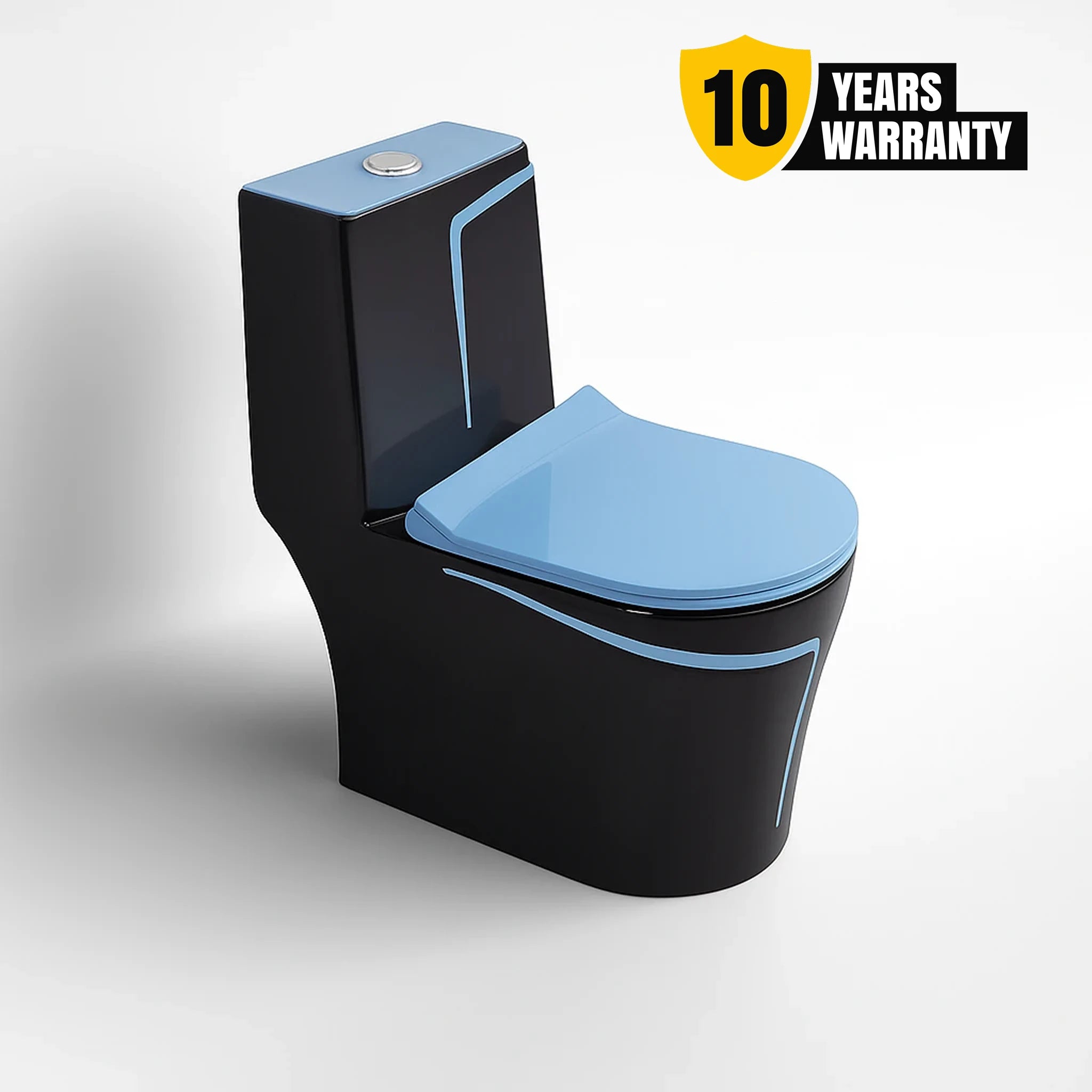 Alfa Premium One Piece Toilet Commode With Soft Closing Toilet Seat - S Trap Outlet (Black & Blue) 1027