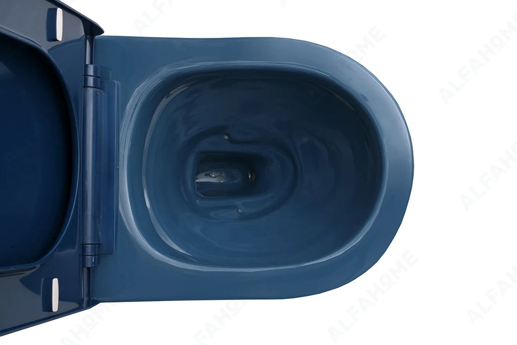 Alfa Premium One Piece Toilet Commode With Soft Closing Toilet Seat - S Trap Outlet (Royal Blue & Yellow) 1026